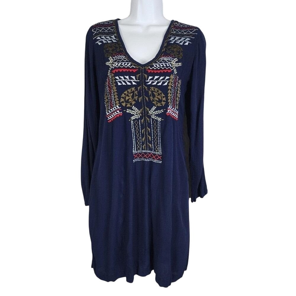 Vintage 90s LUV 2‎ LUV Size Small Embroidered Lined Rayon Crepe A-line Dress